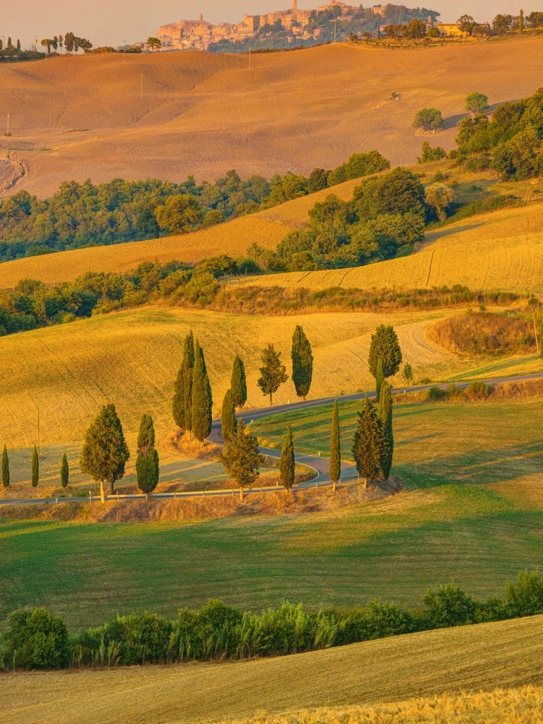 Paysage toscan du Val d'Orcia au lever du jour
